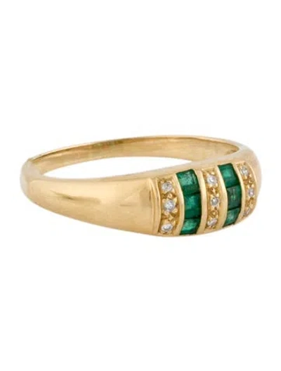 Pre-owned Ring 18k Emerald & Diamond Band In Multi