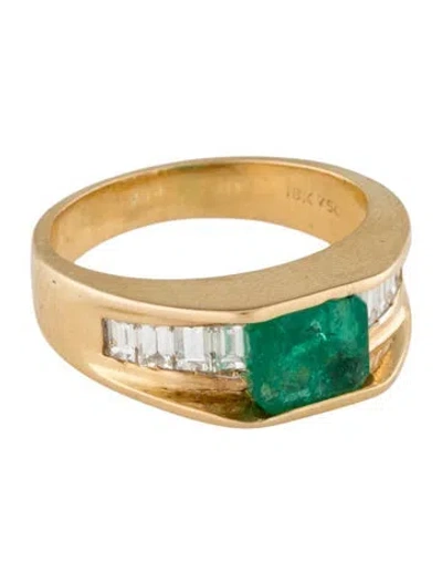 Pre-owned Ring 18k Emerald & Diamond Band In Multi