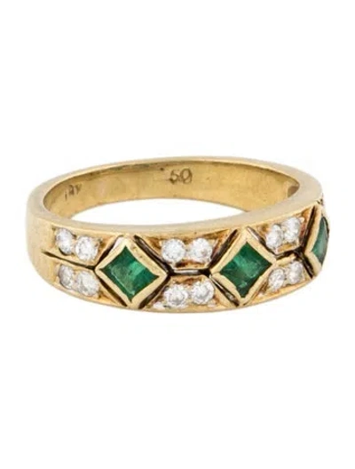 Pre-owned Ring 18k Emerald & Diamond Band In Multicolor