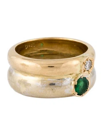 Pre-owned Ring 18k Emerald & Diamond Band  In Multi