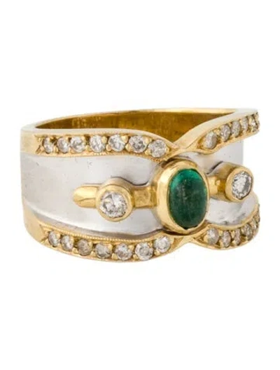 Pre-owned Ring 18k Emerald & Diamond Band  In Multi