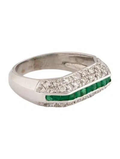 Pre-owned Ring 18k Emerald & Diamond Band  In Multicolor