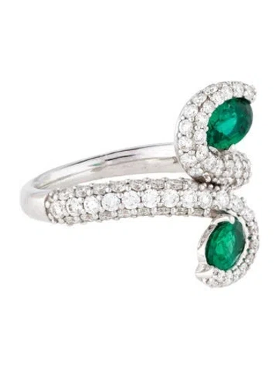 Pre-owned Ring 18k Emerald & Diamond Bypass Cocktail  In Multi