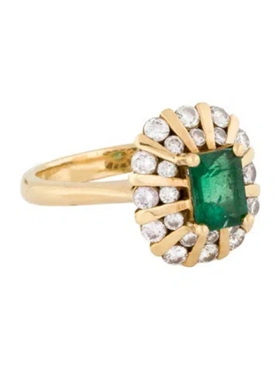 Pre-owned Ring 18k Emerald & Diamond Cocktail  In Multi