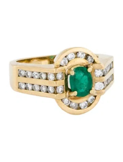 Pre-owned Ring 18k Emerald & Diamond Cocktail  In Multi