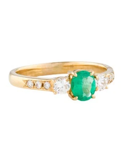 Pre-owned Ring 18k Emerald & Diamond Cocktail  In Multi