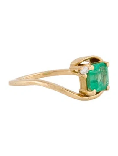 Pre-owned Ring 18k Emerald & Diamond Cocktail  In Multi