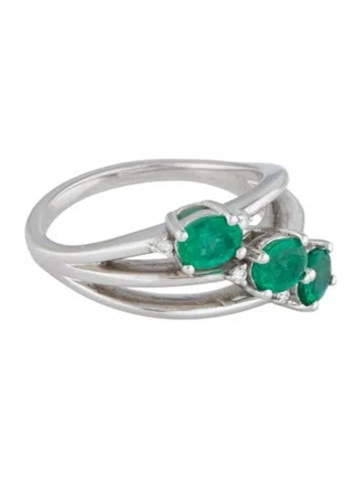 Pre-owned Ring 18k Emerald & Diamond Cocktail  In Multi