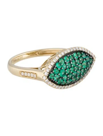 Pre-owned Ring 18k Emerald & Diamond Cocktail  In Multi