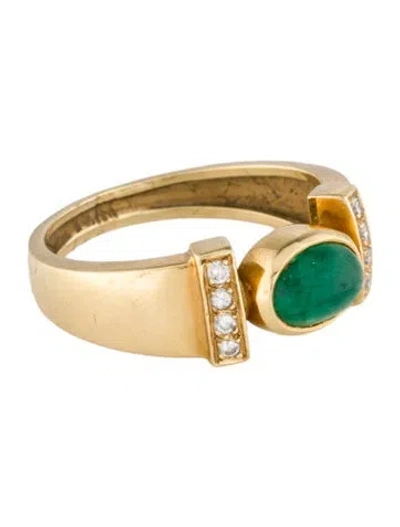 Pre-owned Ring 18k Emerald & Diamond Cocktail  In Multi