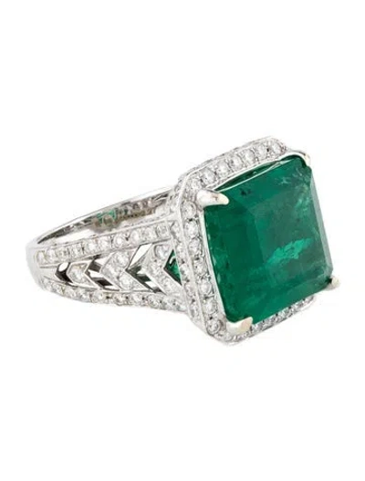 Pre-owned Ring 18k Emerald & Diamond Cocktail  In Multi