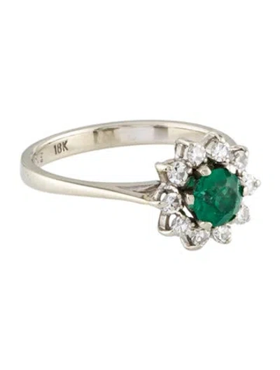 Pre-owned Ring 18k Emerald & Diamond Cocktail  In Multi