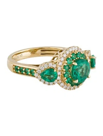 Pre-owned Ring 18k Emerald & Diamond Cocktail  In Multi