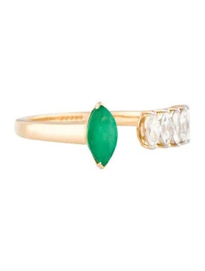 Pre-owned Ring 18k Emerald & Diamond Cocktail  In Multi