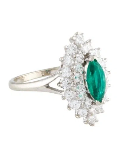 Pre-owned Ring 18k Emerald & Diamond Cocktail  In Multi