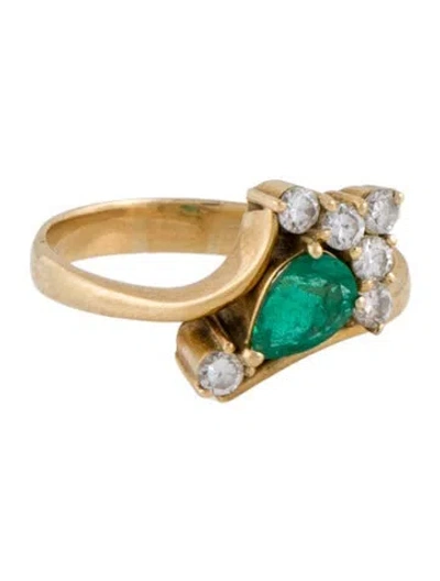 Pre-owned Ring 18k Emerald & Diamond Cocktail  In Multi