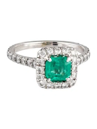 Pre-owned Ring 18k Emerald & Diamond Cocktail  In Multi