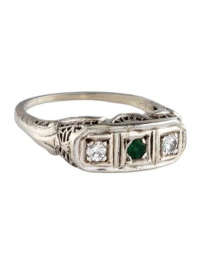 Pre-owned Ring 18k Emerald & Diamond Cocktail  In Multi