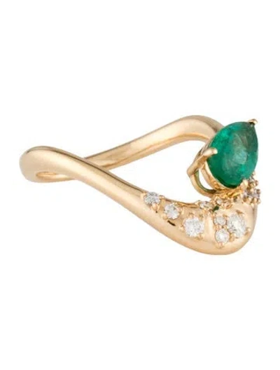 Pre-owned Ring 18k Emerald & Diamond Cocktail  In Multicolor