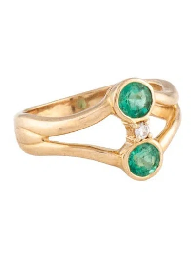 Pre-owned Ring 18k Emerald & Diamond Cocktail  In Multicolor