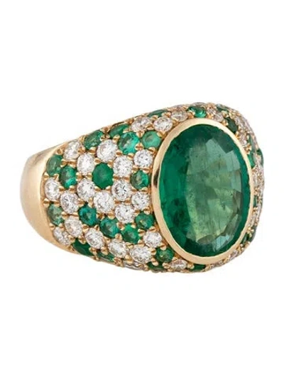 Pre-owned Ring 18k Emerald & Diamond Cocktail  In Multicolor