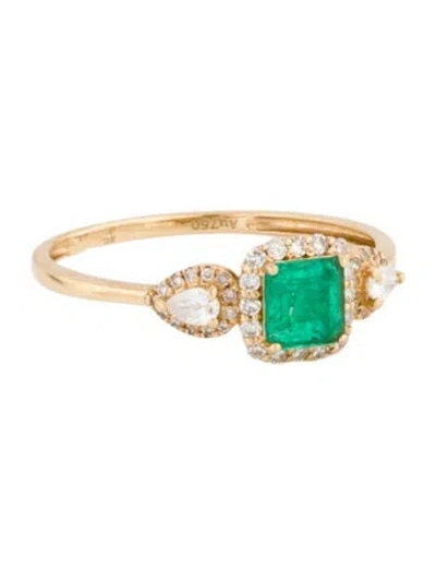 Pre-owned Ring 18k Emerald & Diamond Halo Cocktail  In Multi