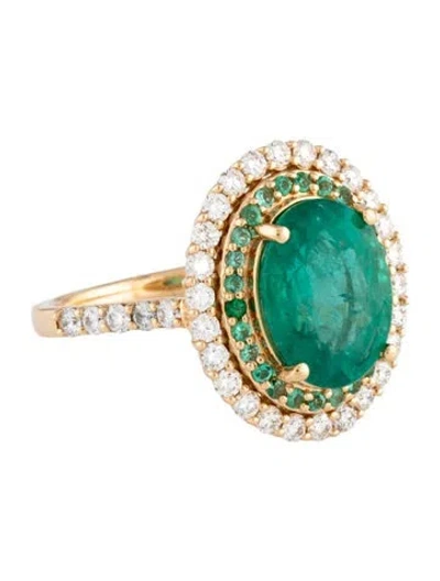 Pre-owned Ring 18k Emerald & Diamond  In Multicolor