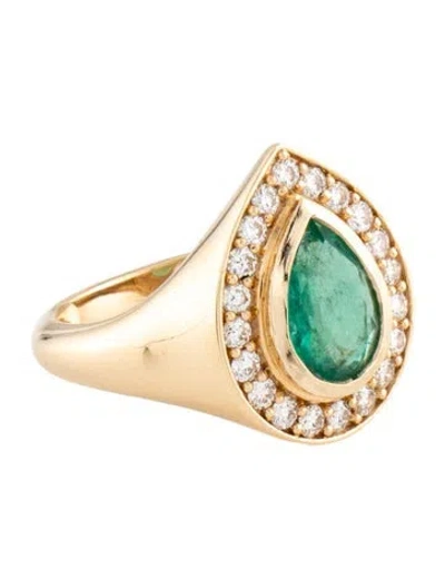 Pre-owned Ring 18k Emerald & Diamond  In Multicolor
