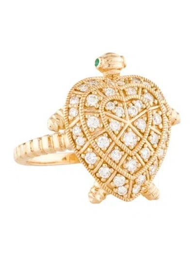 Pre-owned Ring 18k Emerald & Diamond Tortoise Cocktail  In Multi