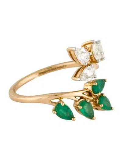 Pre-owned Ring 18k Emerald & Diamond Vine Cocktail  In Multi