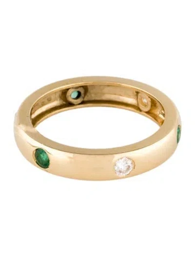 Pre-owned Ring 18k Emerald & Lab-grown Diamond Band In Multi