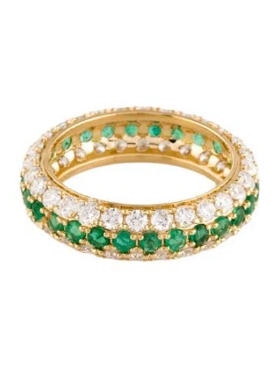 Pre-owned Ring 18k Emerald & Lab-grown Diamond Band In Multi