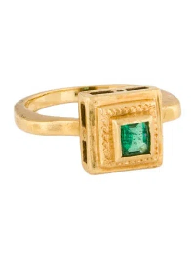 Pre-owned Ring 18k Emerald Cocktail  In Multi