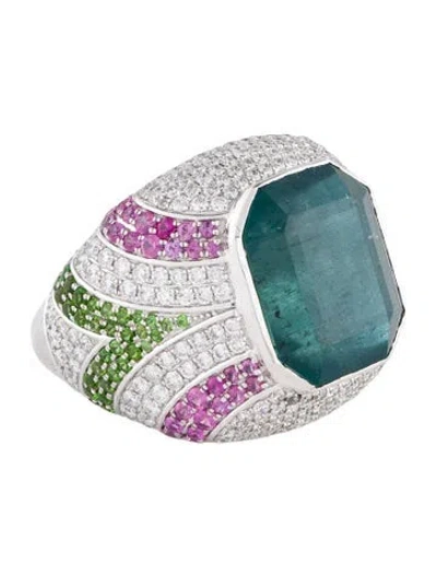 Pre-owned Ring 18k Emerald, Diamond & Multistone Cocktail