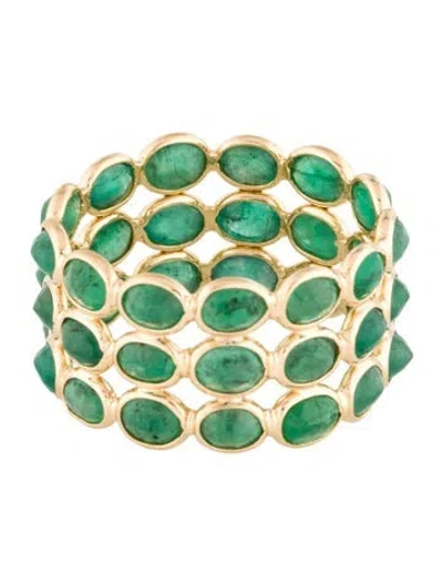 Pre-owned Ring 18k Emerald Three-row Band  In Multi