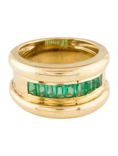 Pre-owned Ring 18k Emerald Wide Band In Multi
