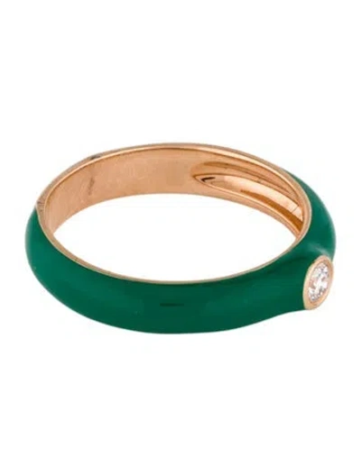 Pre-owned Ring 18k Enamel & Diamond Band In Green