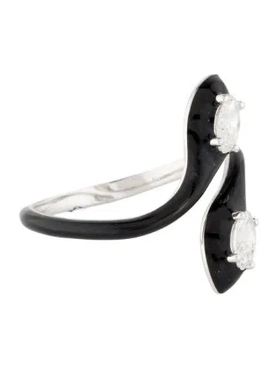 Pre-owned Ring 18k Enamel & Diamond Snake  In Black