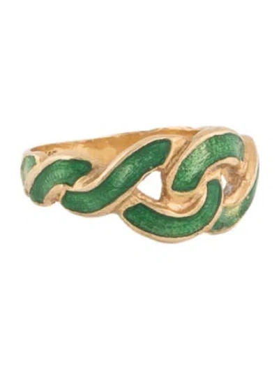 Pre-owned Ring 18k Enamel Band  In Green
