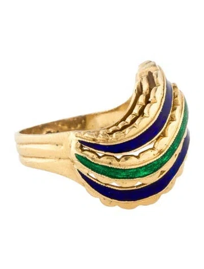 Pre-owned Ring 18k Enamel Scalloped  In Multi