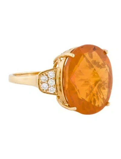 Pre-owned Ring 18k Fire Opal & Diamond Cocktail  In Multi