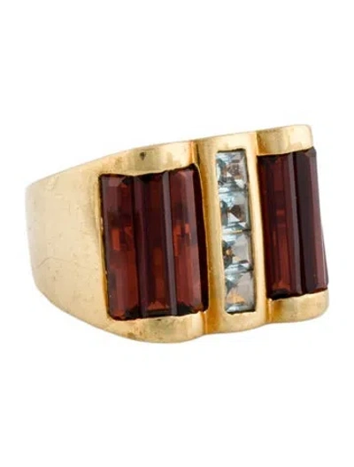 Pre-owned Ring 18k Garnet & Aquamarine Cocktail  In Multi
