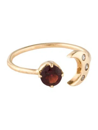 Pre-owned Ring 18k Garnet & Diamond Moon Cocktail  In Multi
