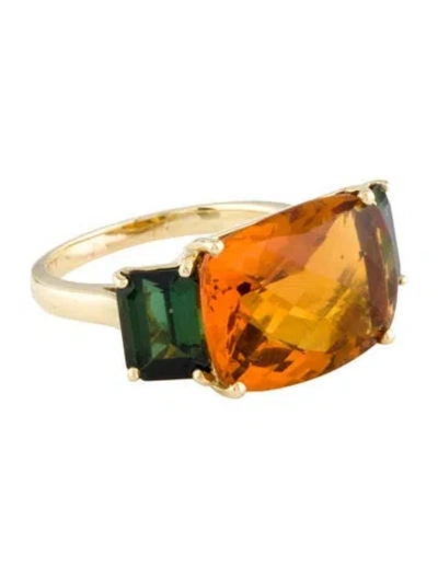 Pre-owned Ring 18k Glass & Tourmaline  In Orange