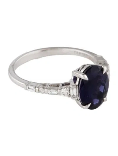 Pre-owned Ring 18k Iolite & Diamond Cocktail  In Multi