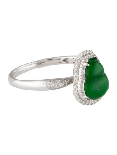 Pre-owned Ring 18k Jadeite & Diamond Cocktail  In Multi