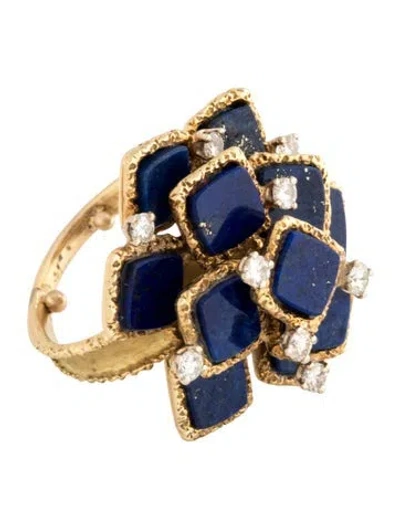 Pre-owned Ring 18k Lapis Lazuli & Diamond Cocktail  In Multicolor