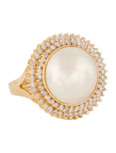 Pre-owned Ring 18k Mabé Pearl & Diamond Cocktail  In Multi