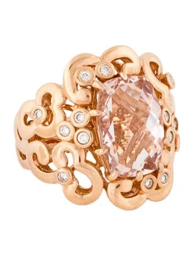 Pre-owned Ring 18k Morganite & Diamond Band  In Multi