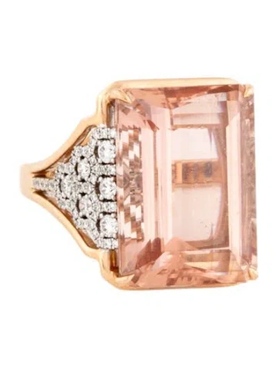 Pre-owned Ring 18k Morganite & Diamond Cocktail Statement  In Multi
